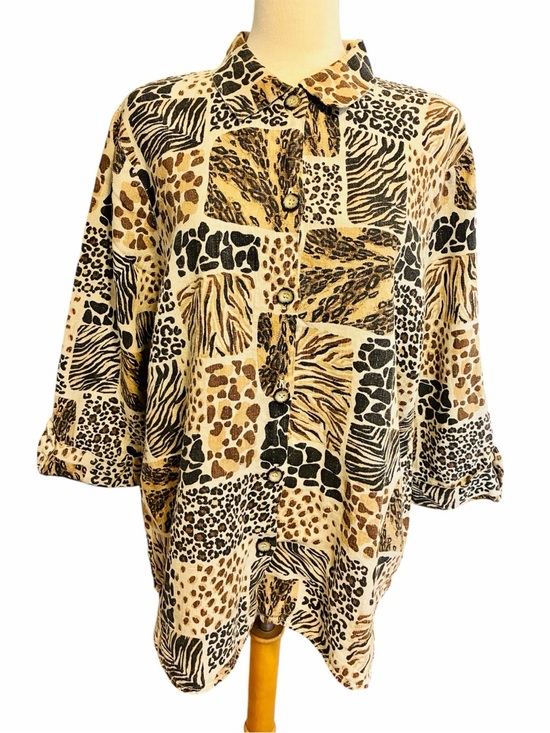 Hot Cotton Tops - Hot Cotton by Marc Wake 100% Linen Animal Print Button-Up Shirt Women’s Size XL